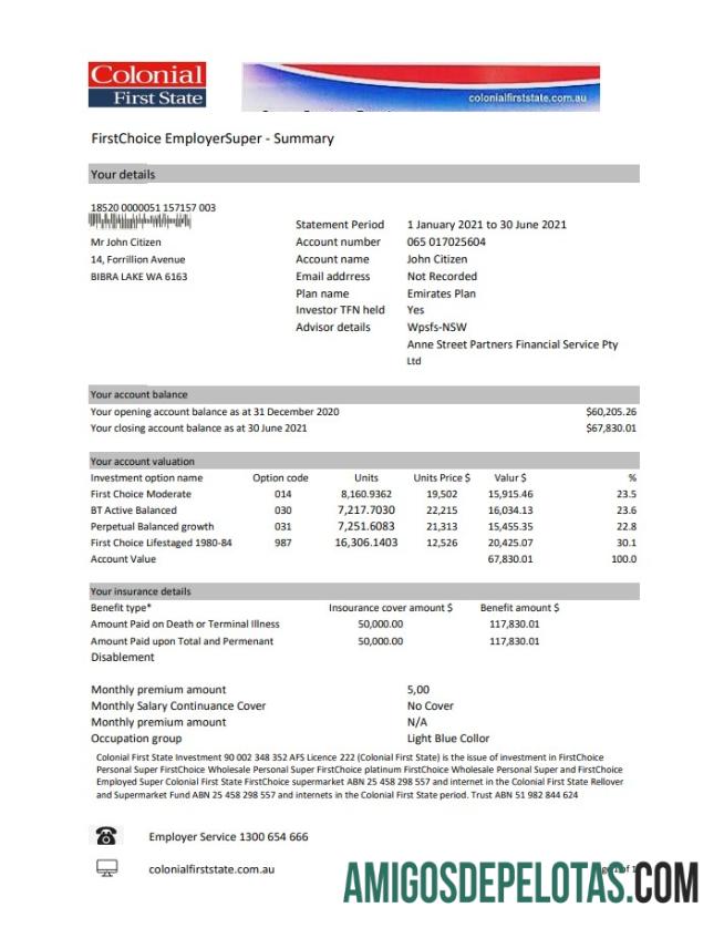 modelo de extrato bancário do primeiro estado colonial da Austrália em branco em formato Excel e PDF, totalmente editável